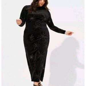 Torrid Size 0x NWT Black Velvet Beading Evening Gown Dress Maxi Old Hollywood